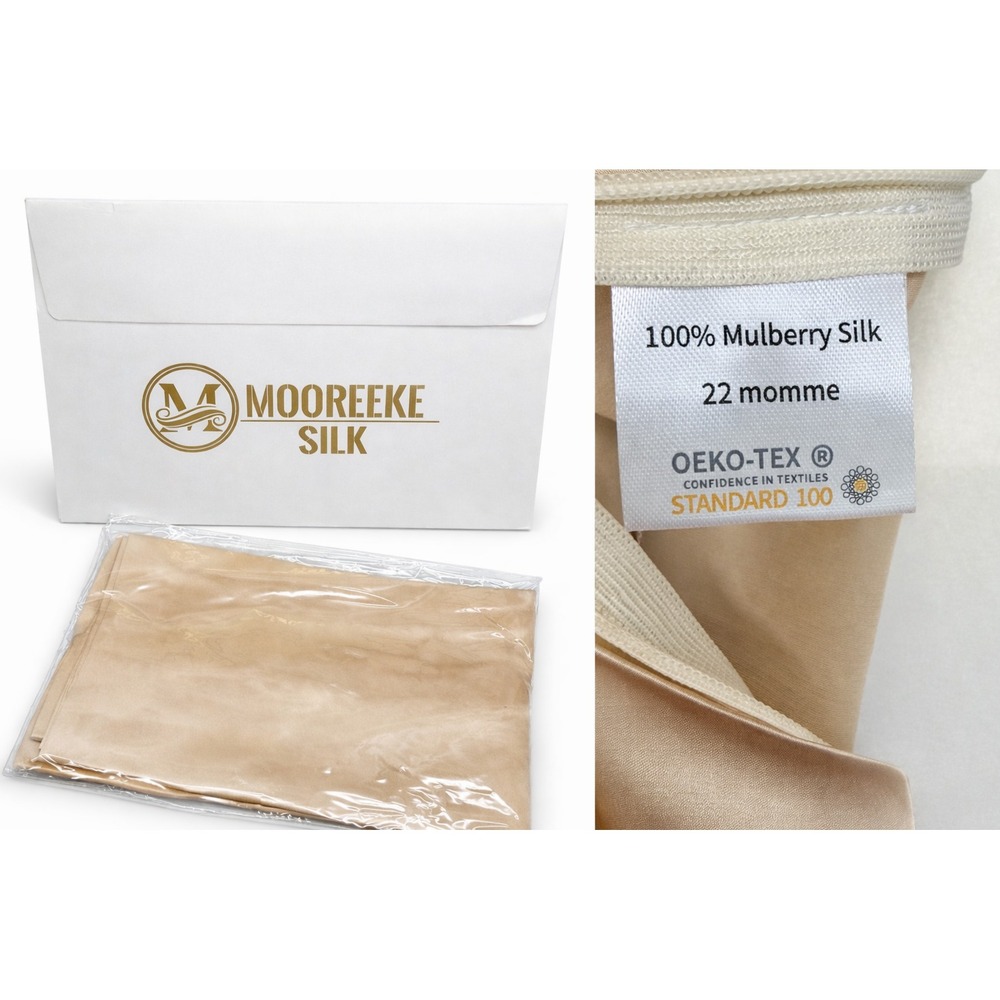 2 PACK-(Beige) 100% Mulberry Silk Pillowcase 22 Momme Queen Zipper Luxury Soft